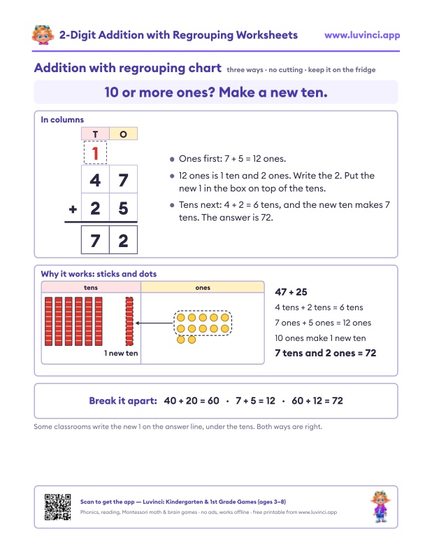 Preview of 2-Digit Addition with Regrouping Worksheets (Free PDF with Answers)