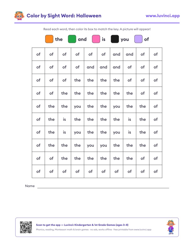 Preview of Color by Sight Word (Free Printable PDFs)