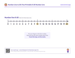 Free printable math worksheet: “Number Line 0-20”, kindergarten and 1st grade