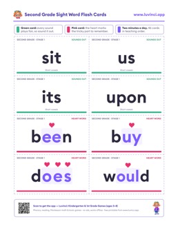Free printable sight words printable: “Second Grade Sight Word Flash Cards”, kindergarten and 1st grade