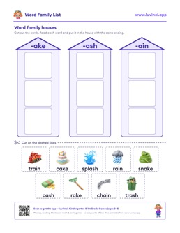 Free printable word families printable: “Word Family List: 37 Phonics Word Families + Free PDF”, kindergarten and 1st grade