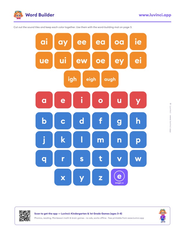 Preview of Printable Letter Tiles for Phonics: Free Sound Tiles and Word-Building Mat PDF